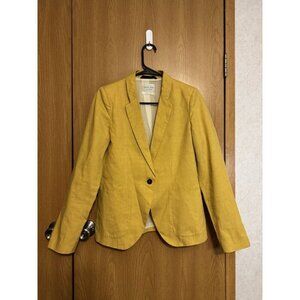 GIADA FORTE Linen Cotton Blend Blazer Yellow Luxury Professional Minimalist S/M